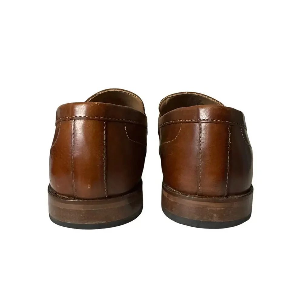 Steve Madden Dalton Penny Loafers Leather Size 10.5 Cognac Brown Old Money